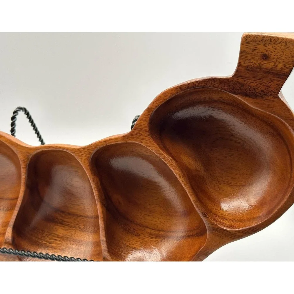 Vintage Monkey Pod Wood Serving Tray 6 Compartment MCM Bowl